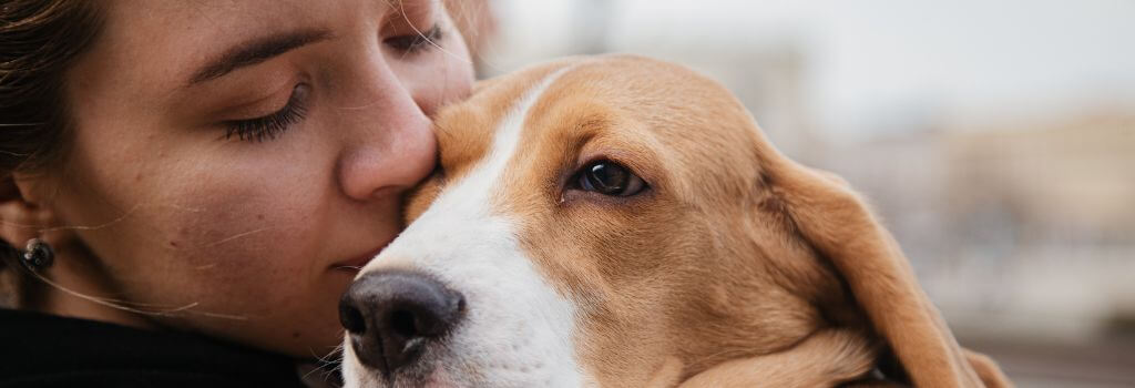 Pet owner embracing their dog